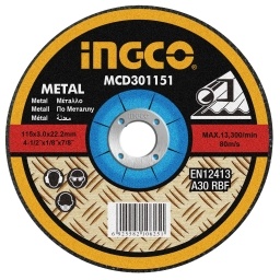 DISCO CORTE METAL 4 X 3MM INGCO MCD301151 CENTRO DEPRIMIDO 115X3MMX22,2MM